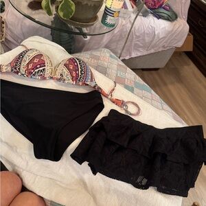 Colorful Bikini Top time & tru med, with Black Bottoms ymi med op xl lace skirt